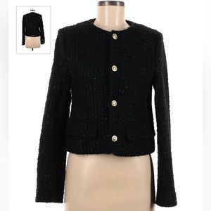 Tweed blazer with gold buttons. Black cropped tweed jacket size S/M.